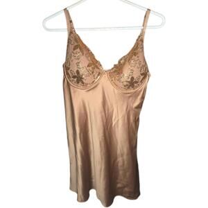 Victoria's Secret Gold Sequined Ziggy Glam Floral Embroidery Underwire Slip XXL